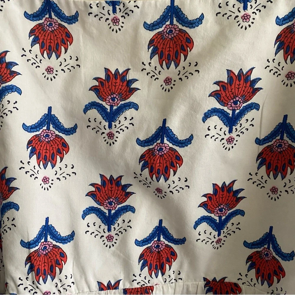 NEW J. Crew Square Neck Midi Dress in Floral Red White Blue Print - 18